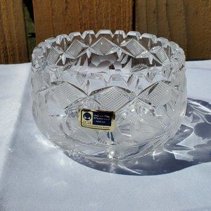 Lausitzer Etched Rose Garland Cut 24% Lead Crystal Bowl 4.5"  German